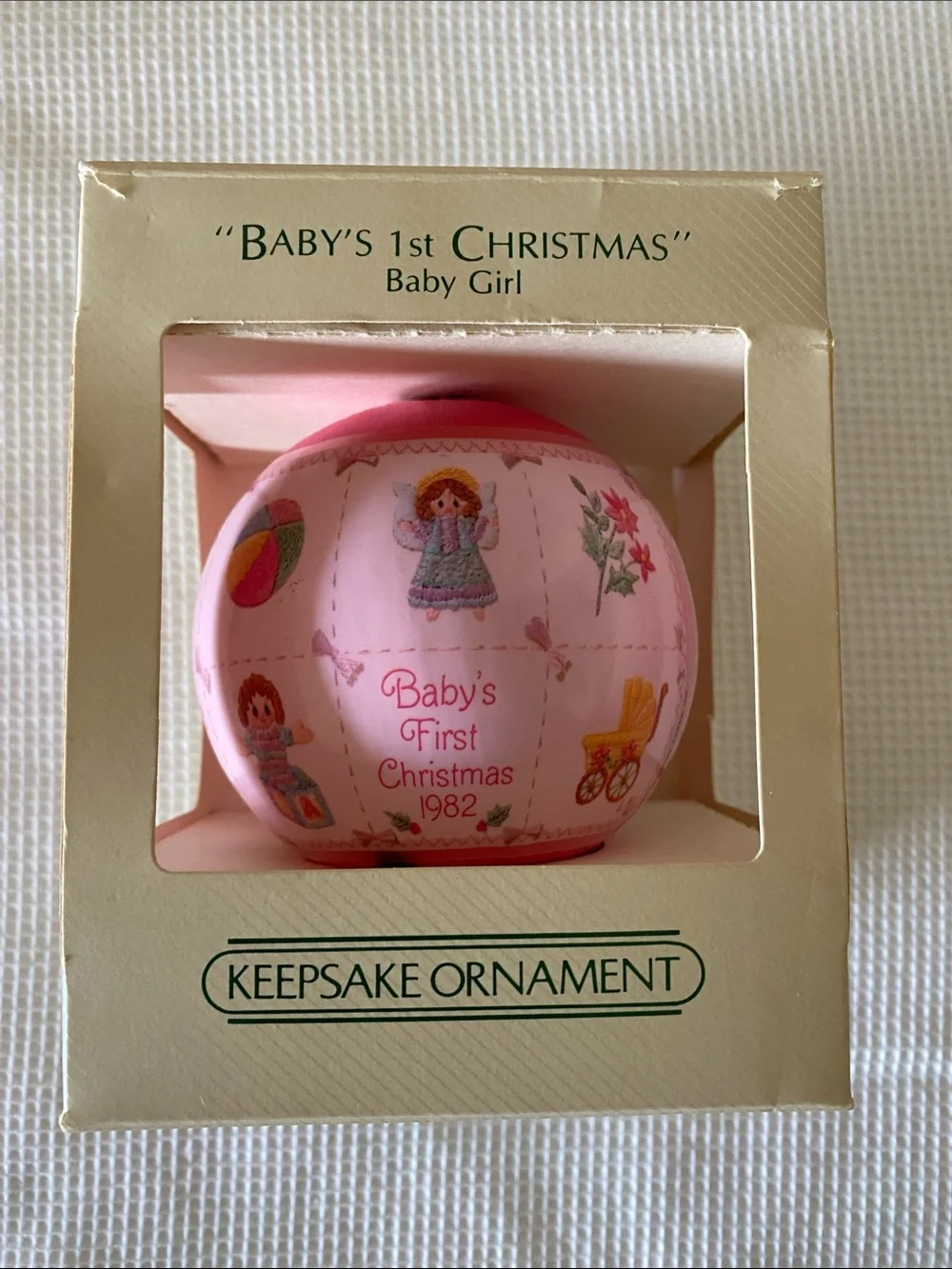 Hallmark 1982 Baby’s 1st‎ Christmas Pink Keepsake Ornament OS